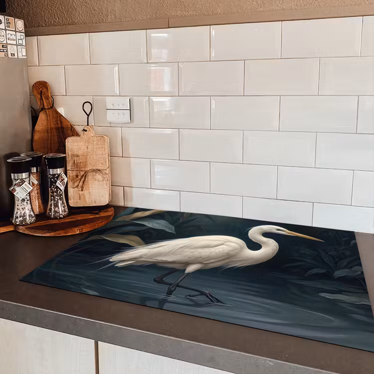 Reiger - Water - Natuur - Modern - Wit Inductie beschermer vinyl 3mm klein -sfeer3