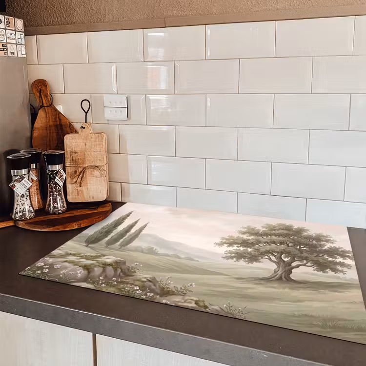 Heuvellandschap - Bomen - Natuur - Groen Inductie beschermer vinyl 3mm klein -sfeer3