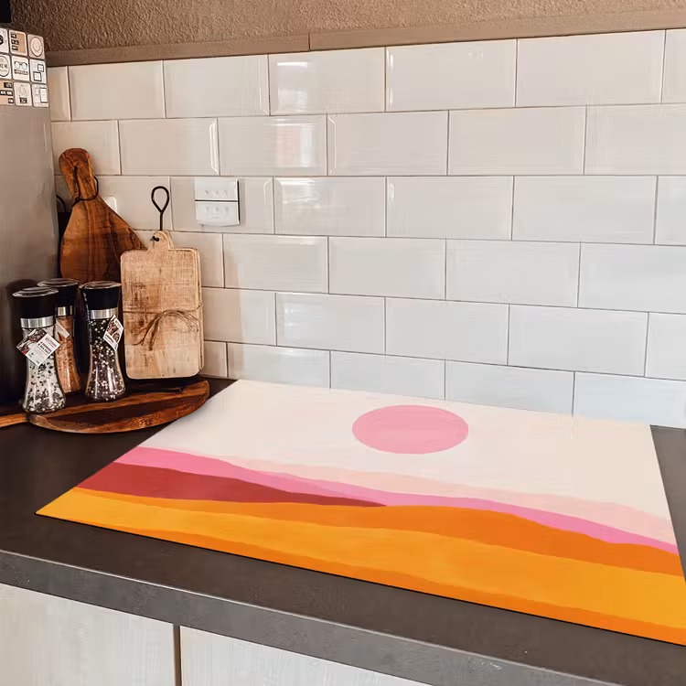 Heuvels - Oranje - Zon - Abstract Inductie beschermer vinyl 3mm klein -sfeer3