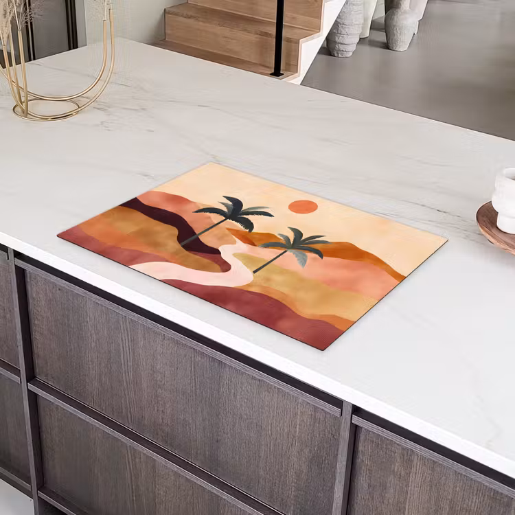 Heuvels - Palmbomen - Abstract Inductie beschermer vinyl 3mm klein -sfeer8