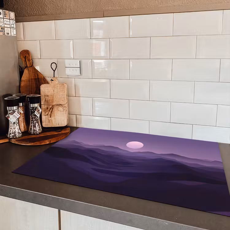 Heuvels - Paars - Mist - Zon Inductie beschermer vinyl 3mm klein -sfeer3