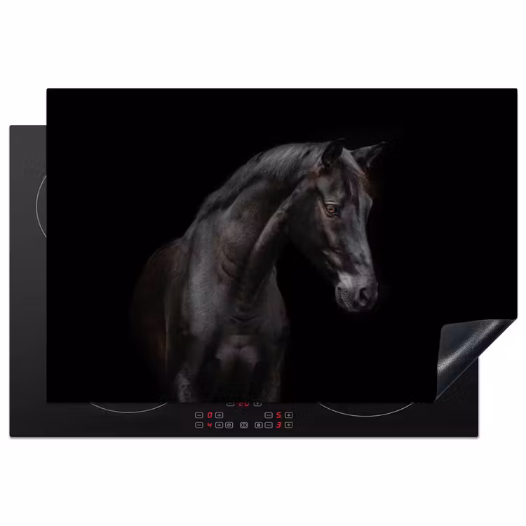 Paard - Dieren - Zwart - Portret Inductie beschermer vinyl 3mm klein -3d