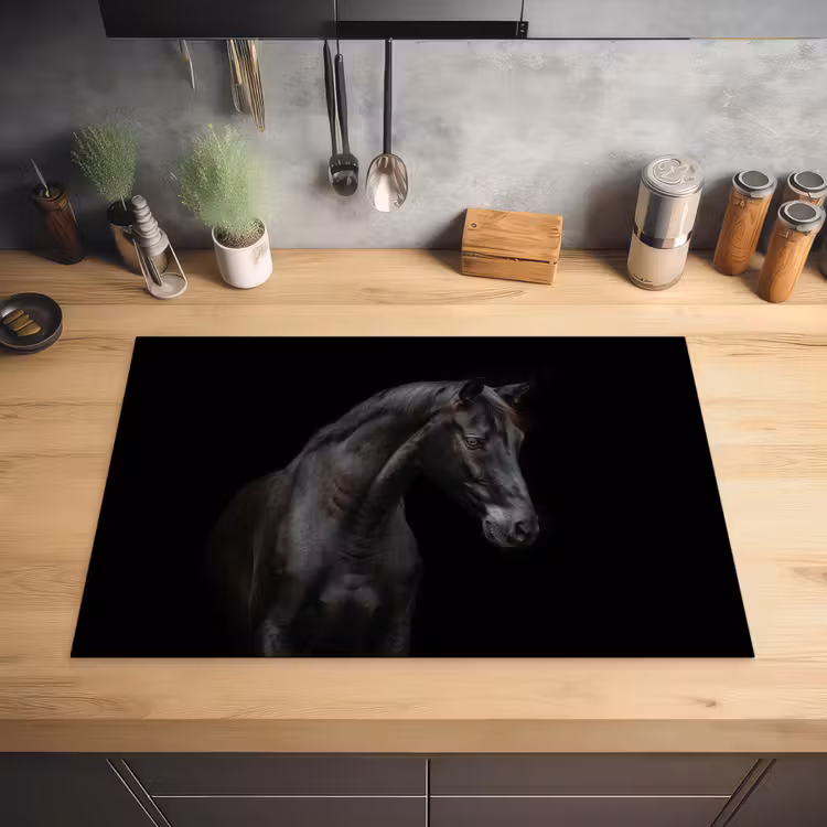Paard - Dieren - Zwart - Portret Inductie beschermer vinyl 3mm klein -sfeer5