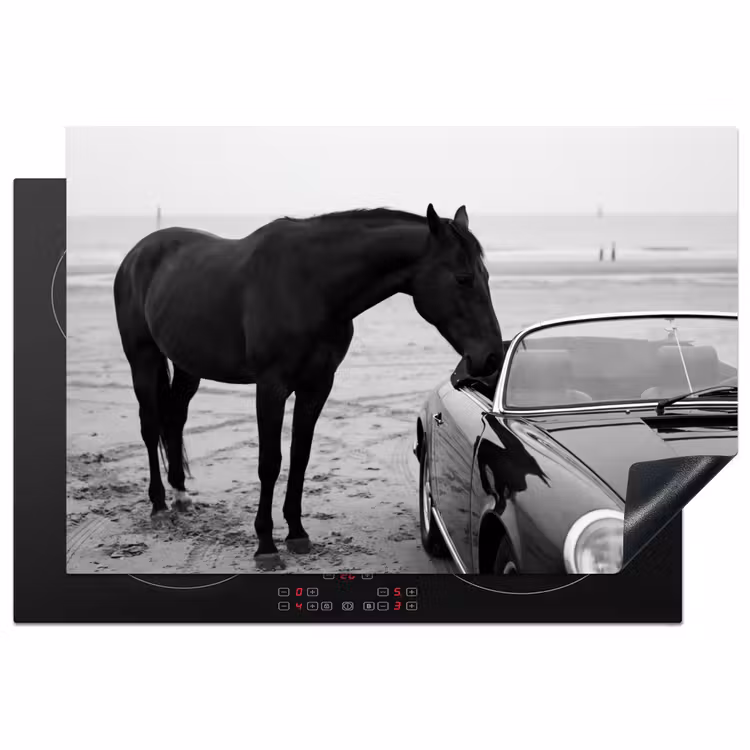 Paard - Auto - Zwart - Wit Inductie beschermer vinyl 3mm klein -3d