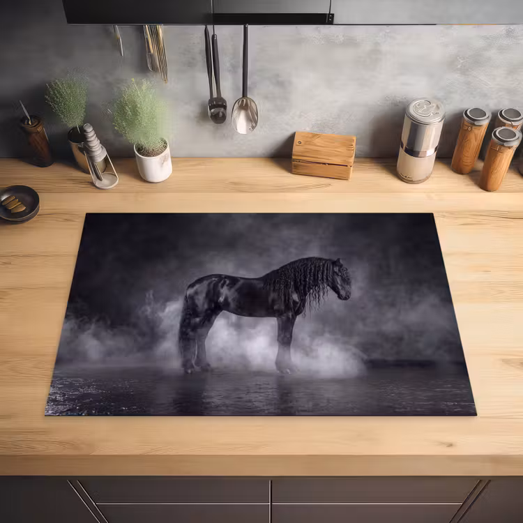 Paard - Magisch - Zwart Inductie beschermer vinyl 3mm klein -sfeer5