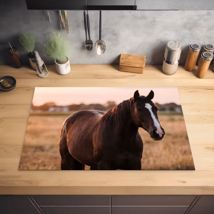 Paard - Zonsondergang - Bruin Inductie beschermer vinyl 3mm klein -sfeer5