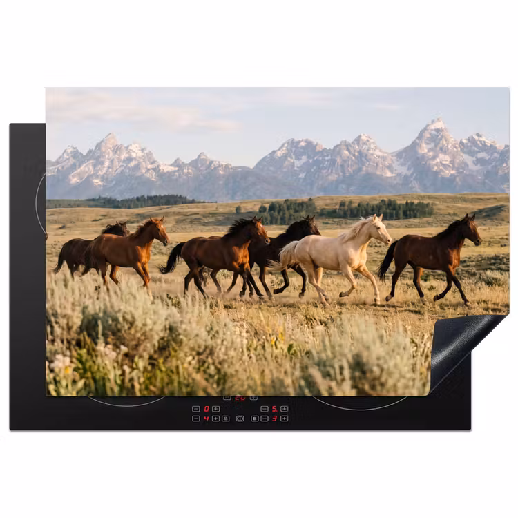 Paarden - Kudde - Bergen - Vrijheid - Wild Inductie beschermer vinyl 3mm klein -3d