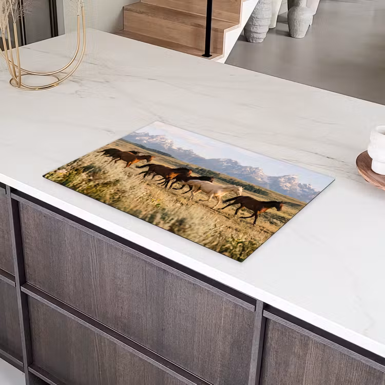 Paarden - Kudde - Bergen - Vrijheid - Wild Inductie beschermer vinyl 3mm klein -sfeer8