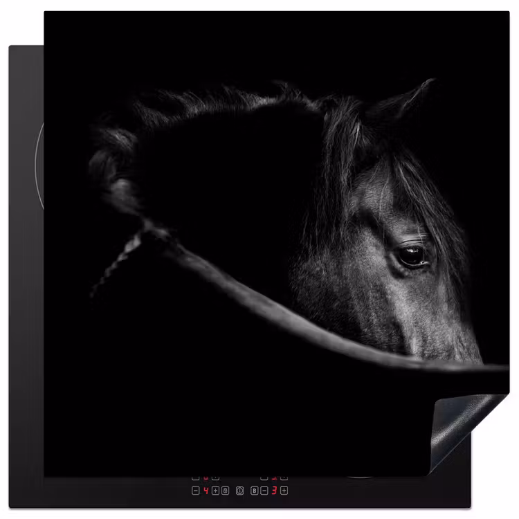 Paarden - Portret - Zwart - Dieren Inductie beschermer vinyl 3mm middel -3d