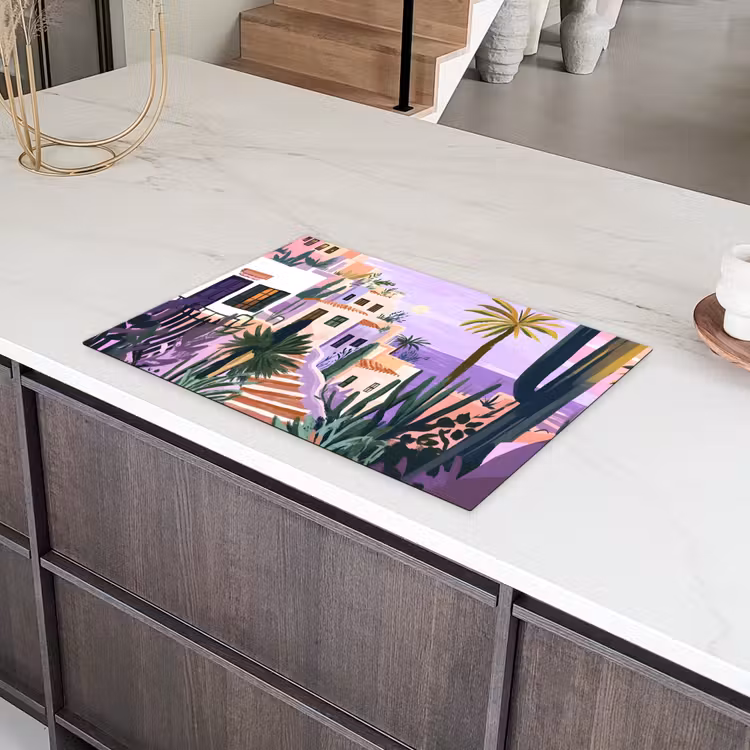 Huizen - Minimalistisch - Palmbomen - Kust Inductie beschermer vinyl 3mm klein -sfeer8
