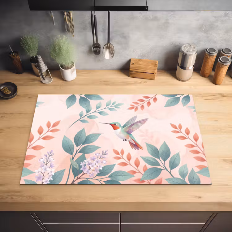 Kolibrie - Vliegen - Natuur - Illustratie - Kleurrijk Inductie beschermer vinyl 3mm klein -sfeer5