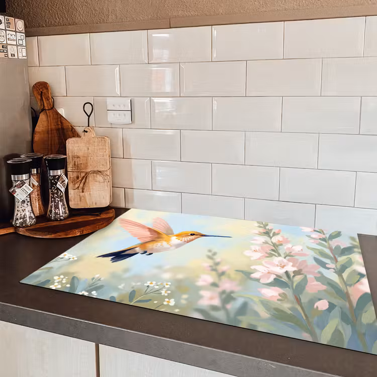 Kolibrie - Illustratie - Kleurrijk Inductie beschermer vinyl 3mm klein -sfeer3