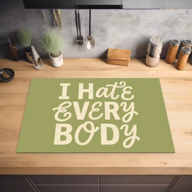 I hate everybody - Groen - Retro Inductie beschermer vinyl 3mm klein -sfeer5