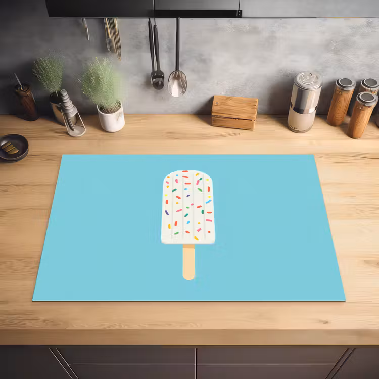 Ijsje - Stokje - Sprinkles - Lichtblauw Inductie beschermer vinyl 3mm klein -sfeer5