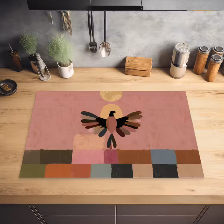 Illustratie - Vogel - Vlakken - Kleurrijk Inductie beschermer vinyl 3mm klein -sfeer5