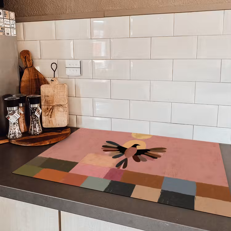 Illustratie - Vogel - Vlakken - Kleurrijk Inductie beschermer vinyl 3mm klein -sfeer3