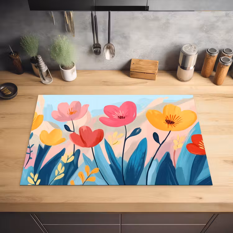 Illustratie - Bloemen - Kleurrijk Inductie beschermer vinyl 3mm klein -sfeer5