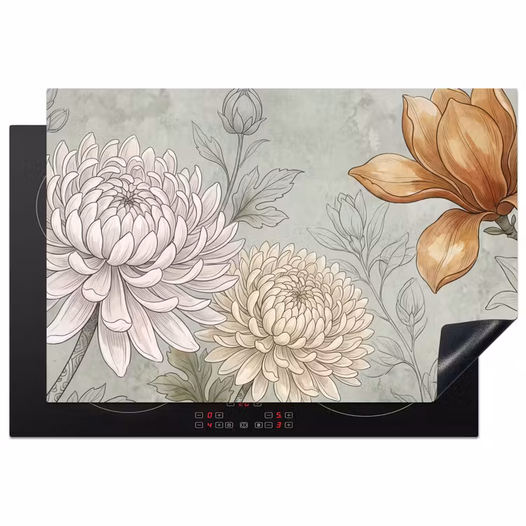 Illustratie - Bloemen - Groen Inductie beschermer vinyl 3mm klein -3d