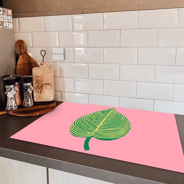 Illustratie - Blad - Minimalistisch - Groen Inductie beschermer vinyl 3mm klein -sfeer3