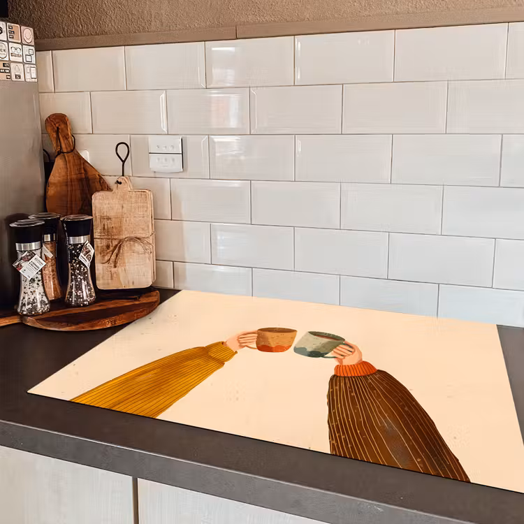 Illustratie - Mokken - Proosten - Bruin Inductie beschermer vinyl 3mm klein -sfeer3