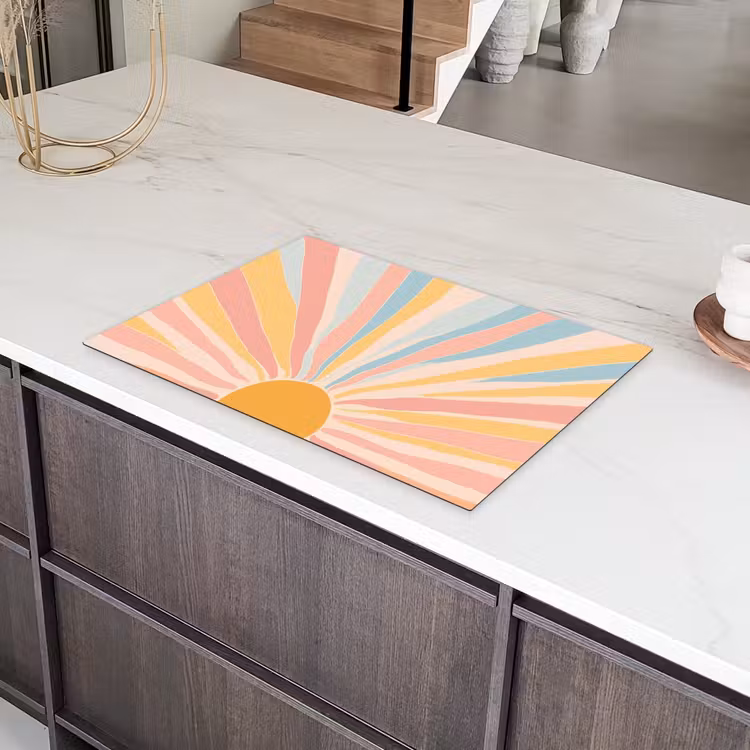 Illustratie - Zon - Pastelkleuren Inductie beschermer vinyl 3mm klein -sfeer8