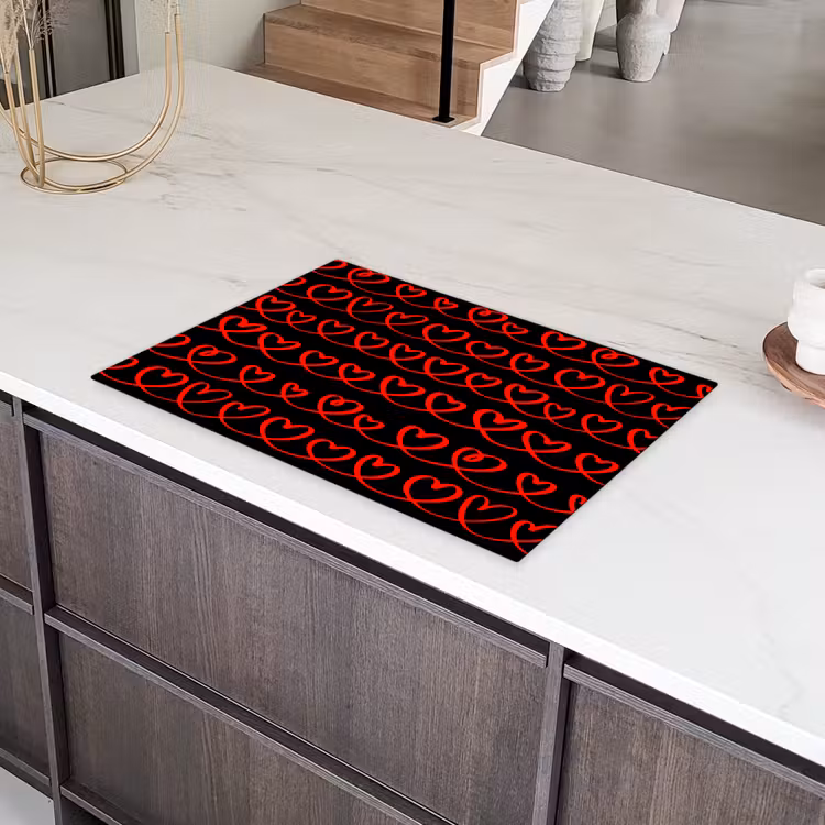 Verweven - Harten - Zwart - Rood Inductie beschermer vinyl 3mm klein 276 -sfeer8