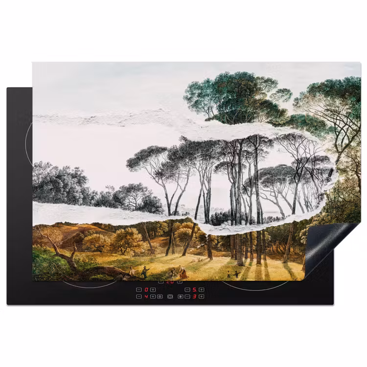 Italiaans landschap parasoldennen - Kunst - Hendrik Voogd - Schilderij - Zwart wit - Oude meesters Inductie beschermer vinyl 3mm klein -3d