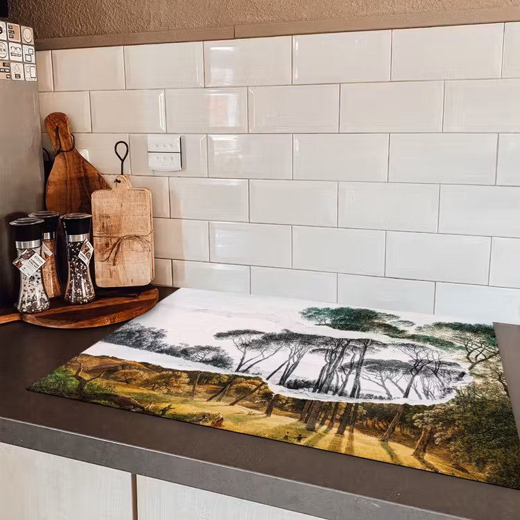 Italiaans landschap parasoldennen - Kunst - Hendrik Voogd - Schilderij - Zwart wit - Oude meesters Inductie beschermer vinyl 3mm klein -sfeer3