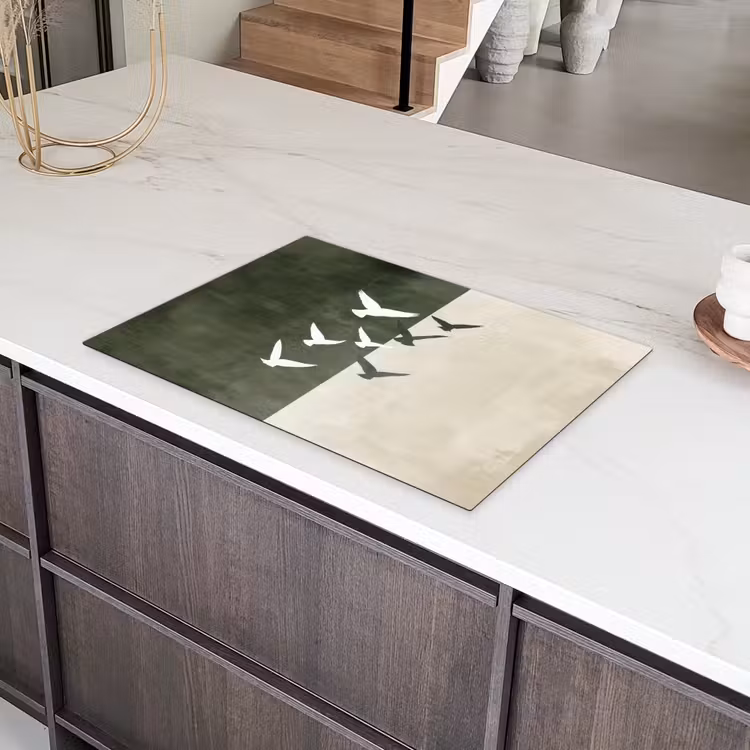 Japandi - Vogel - Groen Inductie beschermer vinyl 3mm klein -sfeer8