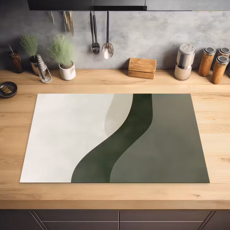 Japandi - Groen - Abstract - Modern Inductie beschermer vinyl 3mm klein -sfeer5