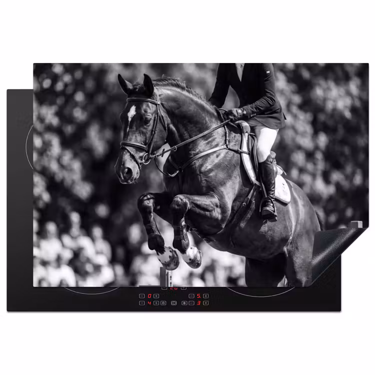 Springen - Paard - Zwart - Wit Inductie beschermer vinyl 3mm klein -3d
