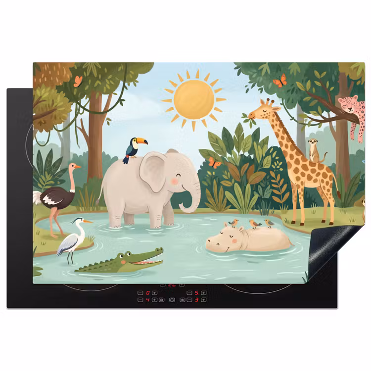 Jungle - Oase - Dieren - Kleurrijk Inductie beschermer vinyl 3mm klein -3d