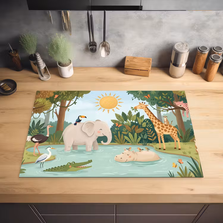 Jungle - Oase - Dieren - Kleurrijk Inductie beschermer vinyl 3mm klein -sfeer5