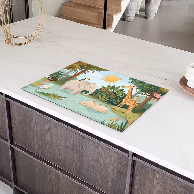 Jungle - Oase - Dieren - Kleurrijk Inductie beschermer vinyl 3mm klein -sfeer8