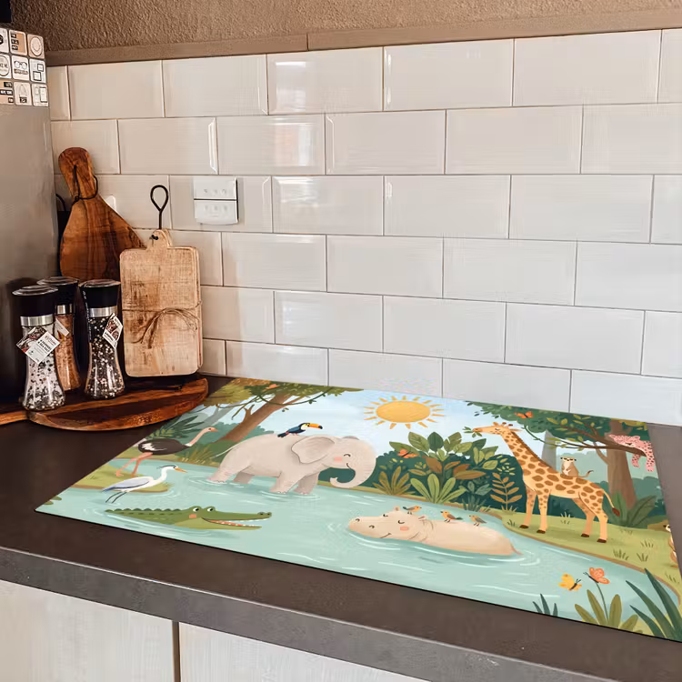 Jungle - Oase - Dieren - Kleurrijk Inductie beschermer vinyl 3mm klein -sfeer3