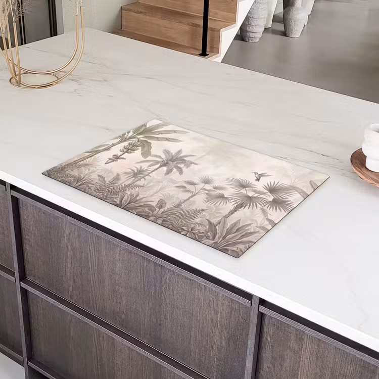 Jungle - Banenboom - Kolibrie - Beige Inductie beschermer vinyl 3mm klein -sfeer8