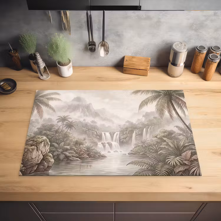 Jungle - Watervallen - Tropisch - Illustratie Inductie beschermer vinyl 3mm klein -sfeer5