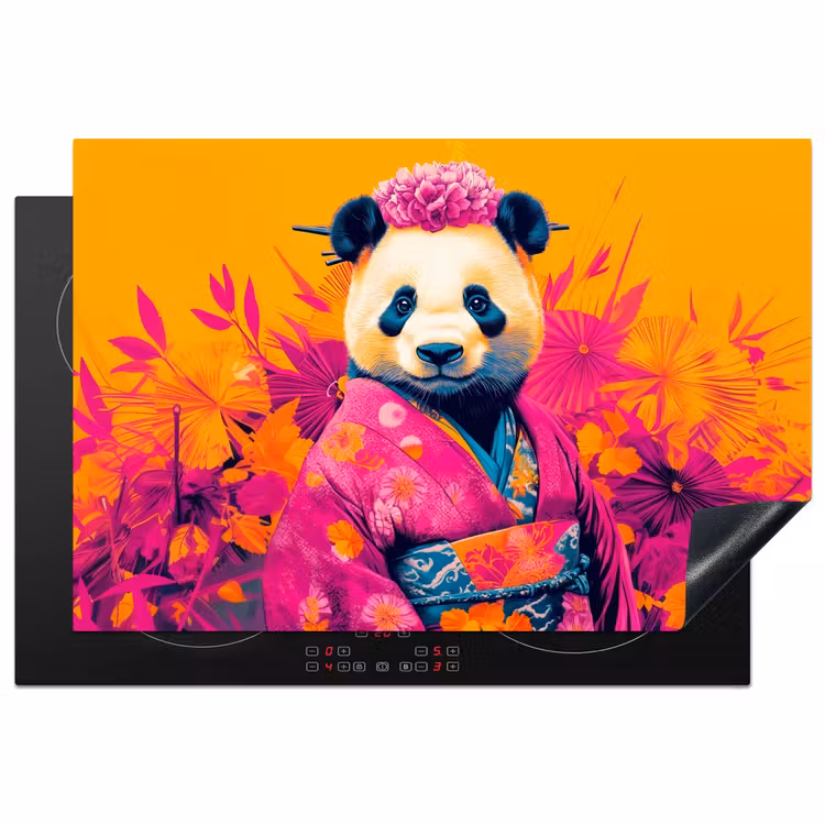 Kimono - Roze - Panda - Bloemenkroon Inductie beschermer vinyl 3mm klein -3d