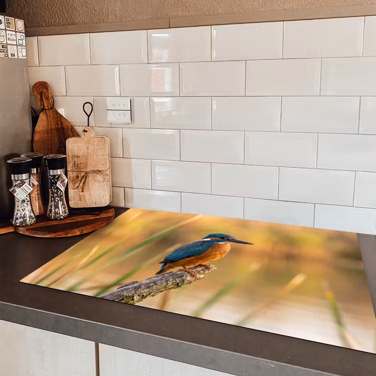 IJsvogel - Tak - Water - Kleurrijk - Levendig Inductie beschermer vinyl 3mm klein -sfeer3
