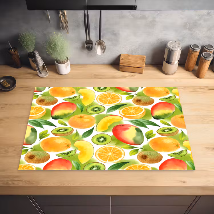 Kiwi - Sinasappel - Mango - Perzik Inductie beschermer vinyl 3mm klein 276 -sfeer5