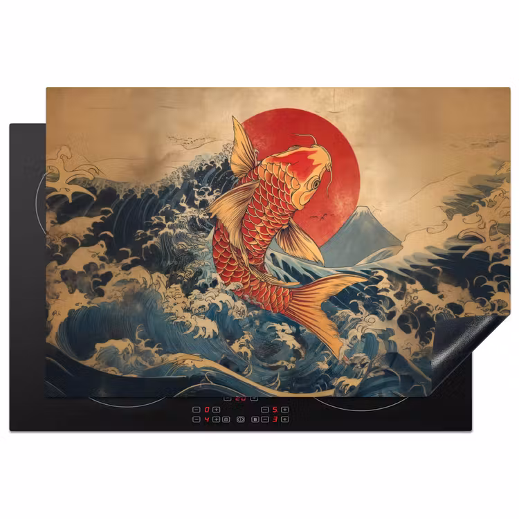 Koi - Zee - Golven - Zon Inductie beschermer vinyl 3mm klein -3d