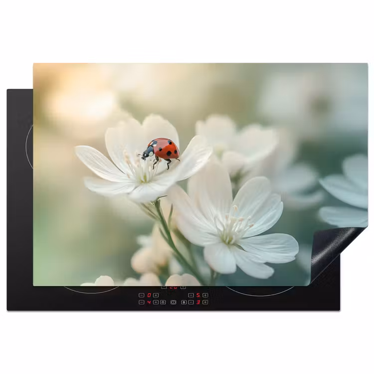 Lieveheersbeestje - Bloemen - Wit Inductie beschermer vinyl 3mm klein -3d
