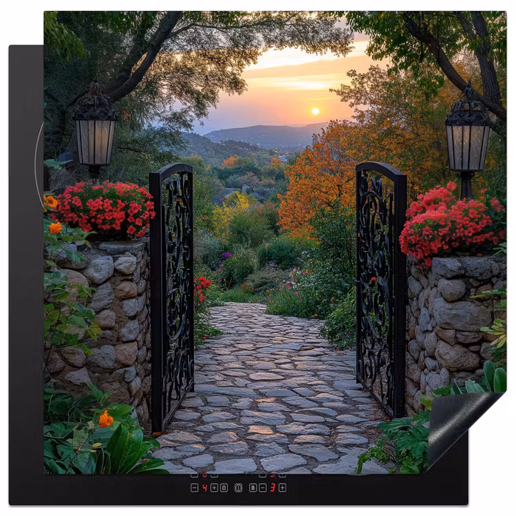 Landschap - Hek - Pad - Zonsondergang - Natuur Inductie beschermer vinyl 3mm middel -3d