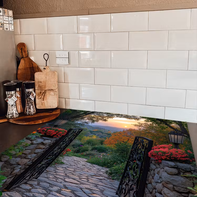 Landschap - Hek - Pad - Zonsondergang - Natuur Inductie beschermer vinyl 3mm middel -sfeer3