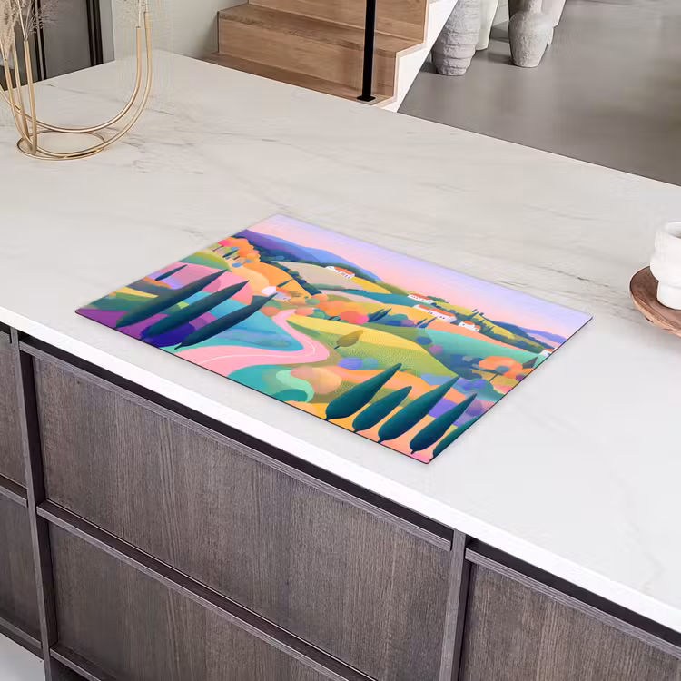 Landschap - Paars - Pastel - Huizen Inductie beschermer vinyl 3mm klein -sfeer8