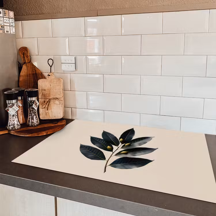 Laurierbladeren - Bloemknoppen - subtiel Inductie beschermer vinyl 3mm klein -sfeer3