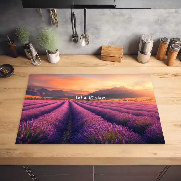 Lavendelveld - Quote - Zonsondergang Inductie beschermer vinyl 3mm klein -sfeer5