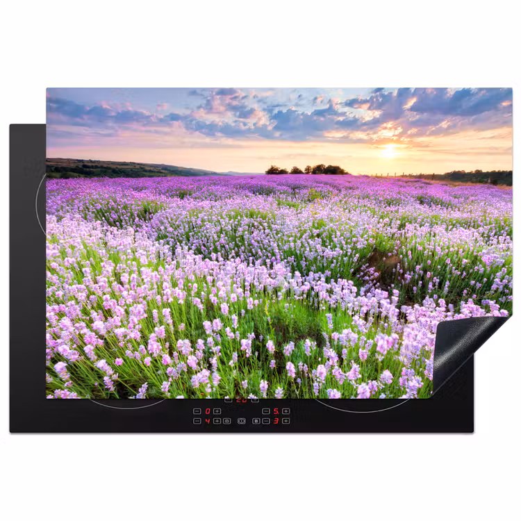 Lavendel - Bloemen - Zonsondergang - Paars - Weide Inductie beschermer vinyl 3mm klein -3d