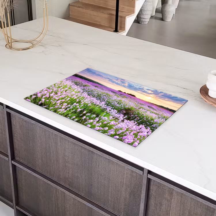 Lavendel - Bloemen - Zonsondergang - Paars - Weide Inductie beschermer vinyl 3mm klein -sfeer8