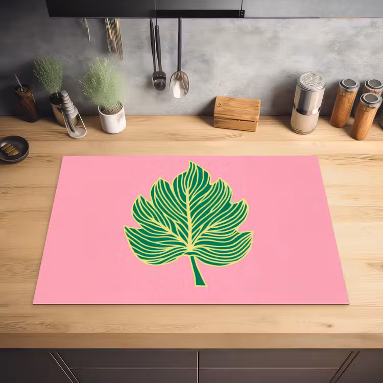 Blad - Groen - Illustratie - Minimalistisch Inductie beschermer vinyl 3mm klein -sfeer5